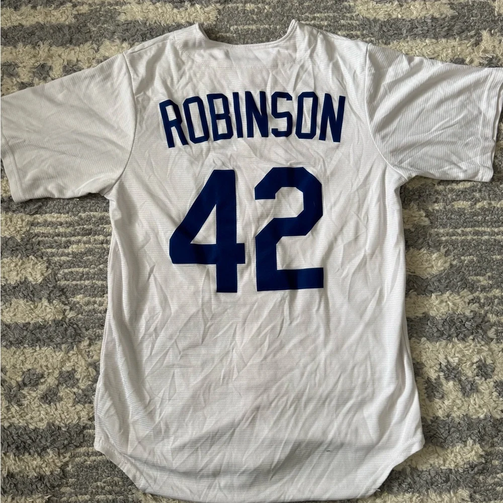 Nike Jackie Robinson Brooklyn White and Blue Jersey - Picture 4 of 4
